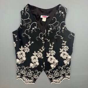 Vintage Embroidered Vest | Irresistible by Sue Eng | Black White Size 3/4